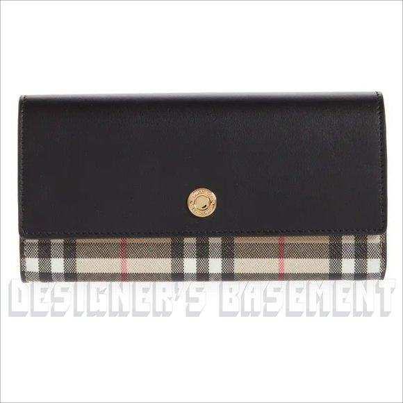 BURBERRY black leather HALTON Vintage Check coated canvas Continental Wallet NWT - Picture 3 of 7